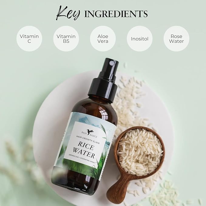 Rice Water for Hair Growth – Fermented Leave-In Spray for Thicker, Longer, Shinier Hair – Split End Repair & Dry Scalp Treatment – Curly, Straight, Fine & Thick Types – 4oz, 2-Pack