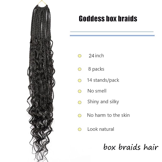 24 inch Goddess Box Braids Crochet Hair Bohemian Box Braids Curly Ends 8 Packs Crochet Box Braids Pre-looped Boho Box Braids Crochet Braids for Black Women Synthetic Braiding Hair Extension #2