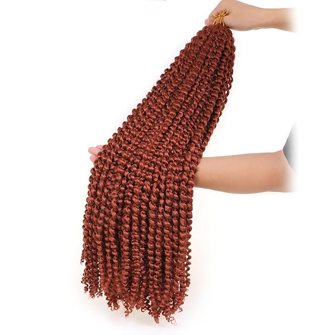 Leeven 7 Packs Copper Red Passion Twist Hair 30 Inch Water Wave Crochet Braids Hair for Distressed Butterfly Locs 350# Synthetic Hot Water Setting Passion Twists Hair Extensions