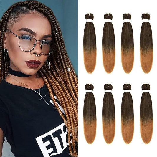8 Pack Ombre Braiding Hair Pre Stretched - 20" 80G/Pack Premium Pre Stretched Braiding Hair Extensions, Professional Itch Free Hot Water Setting Yaki Texture Prestretched Hair (1B27)