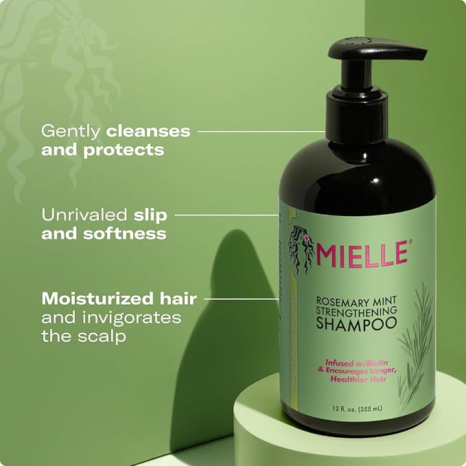 Mielle Organics Rosemary Mint Strengthening Shampoo and Leave-In Conditioner Infused with Biotin, Cleanses and Helps Strengthen Weak and Brittle Hair, 12 Ounces
