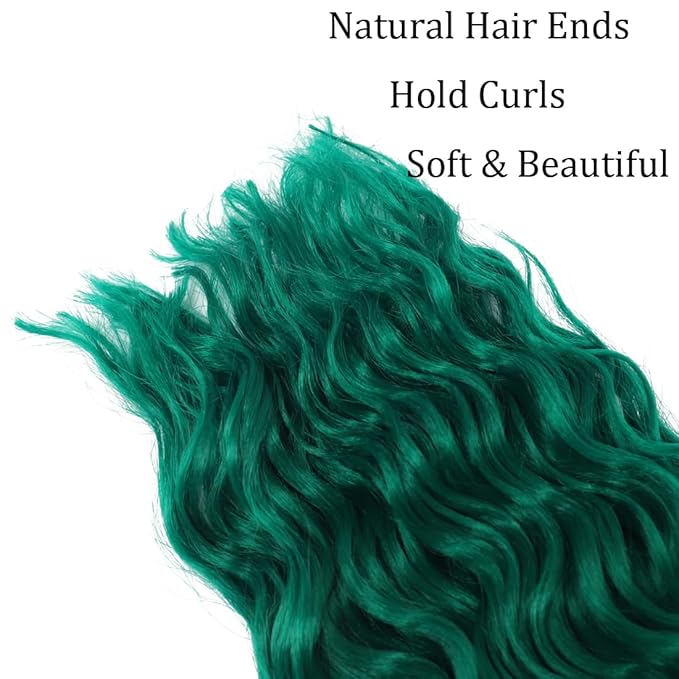 18 inch Ocean Wave Crochet Hair Deep Wave Twist Hair Extensions Curly Braiding Hair 3 packs Long Braids For Women (18 inch, Green)