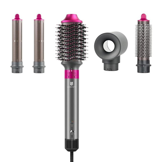 Hair Dryer Brush, webeauty 5 in 1 One Step Professional Hot Air Brush Set for Fast Drying, Curling Drying, Straightening Combing, Hair Styler [Ceramic Coating] [Negative Ion] 110000 RPM (Red)