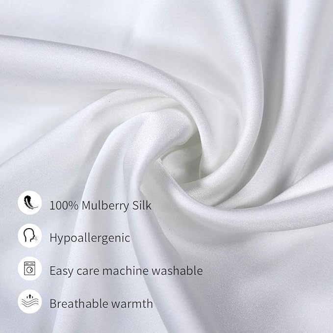 100% Mulberry Silk Pillowcases Set of 2 for Hair and Skin and Super Soft and Breathable Standard Size Nature Silk Pillowcases (Standard, White)