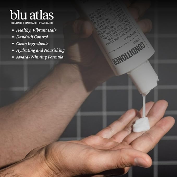 Blu Atlas Men's Natural Conditioner – Organic, Sulfate-Free, Paraben-Free – Deep Moisturizing & Scalp Soothing – Classic Scent (Bergamot, Sage, Patchouli) – Made in America – 16 oz