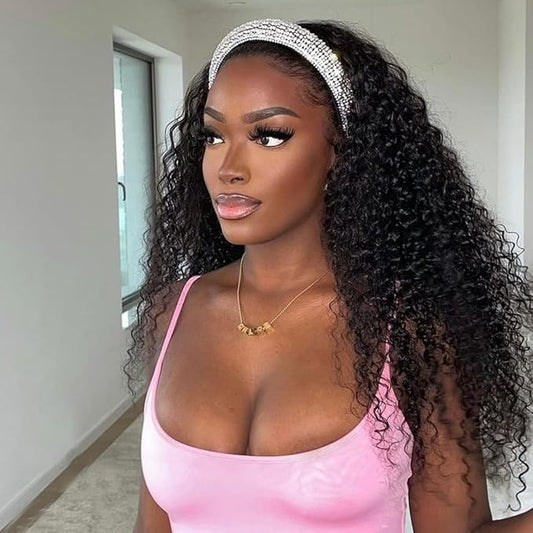 Headband Wig Human Hair Deep Wave Headband Wigs for Black Women 24 inch Glueless Brazilian Virgin Hair None Lace Front Wigs Machine Made Headband Wigs