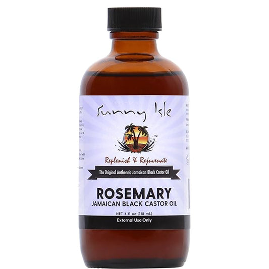 Sunny Isle Rosemary Jamaican Black Castor Oil 4oz | Hair Growth Treatment | For Scalp & Acne-Prone Skin | Hot Oil Application