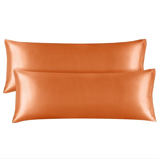 BEDELITE Satin Body Pillow Cover 2 Pack, Super Soft and Cooling Body Pillow Pillowcase for Hair and Skin, Breathable Silky Full Long Pillowcase Cover(20"x54", Burnt Orange)