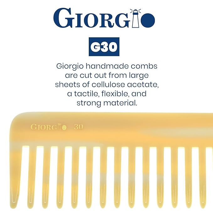 Giorgio G30 Large 5.75 Inch Hair Detangling Comb, Wide Teeth for Thick Curly Wavy Hair. Long Hairs Detangler Comb For Wet and Dry. Handmade of Cellulose, Saw-Cut, Hand Polished, Ivory 3 Pack