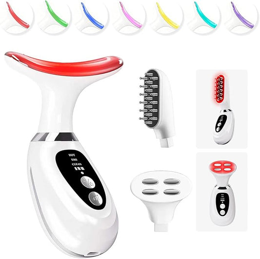 Multi-Functional-Red-Light-Therapy-for-Face and Neck-Eye-Head Massager,7 Colors Skin Rejuvenation Lifting Facial Massager for Toning,Glow Boost，Wrinkle&Dark Circle Reducer,Scalp Massager Hair Growth