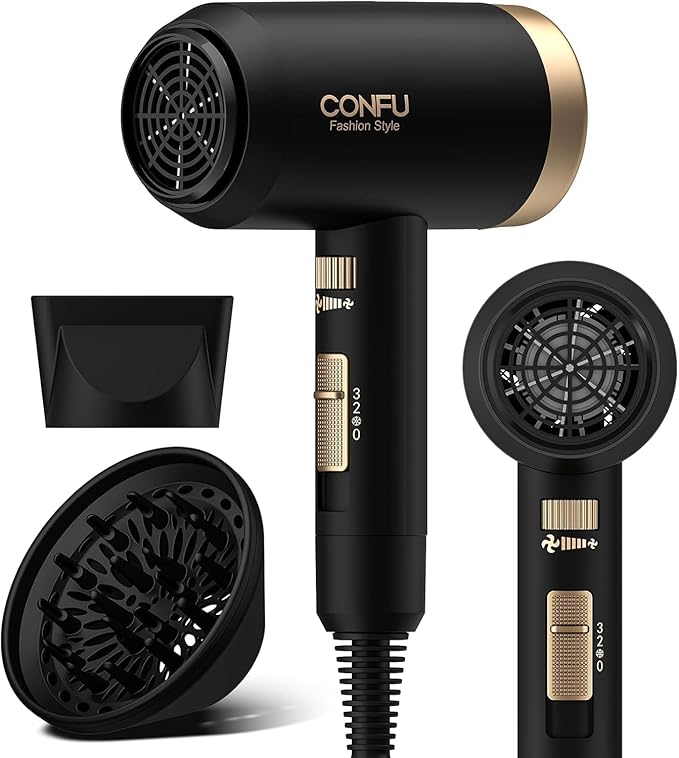 Hair Dryer, CONFU Blow Dryer with Diffuser, 21000PRM Professional Hairdryer, Portable Lightweight Fast Drying Negative Ionic Blow Dryer, Hair Diffuser for Curly Hair for Home Travel