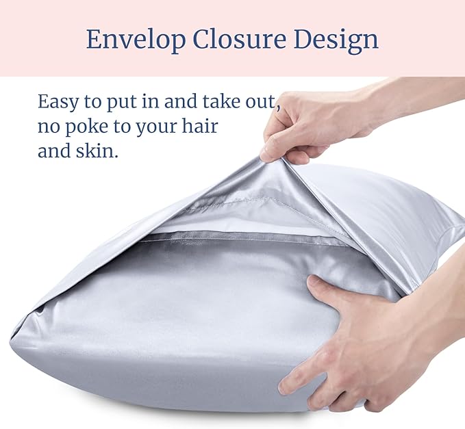 BEDELITE Satin Pillowcase for Hair and Skin, Super Soft and Cooling Similar to Silk Pillow Cases 2 Pack with Envelope Closure, Gift for Women Men(20"x30" Queen Size, Evening Haze)