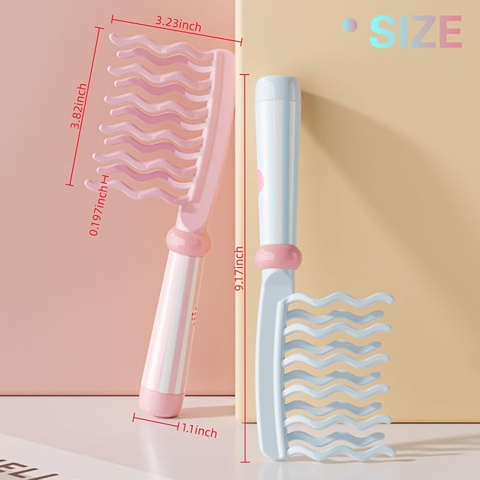 Wide Tooth Comb for Curly, Detangling Comb with Double Row Wavy Tooth and Ergonomic Handle for Long/Thick Dry/Wet Hair for Women/Girl without Straighten the Curl Hair Style (Pink)