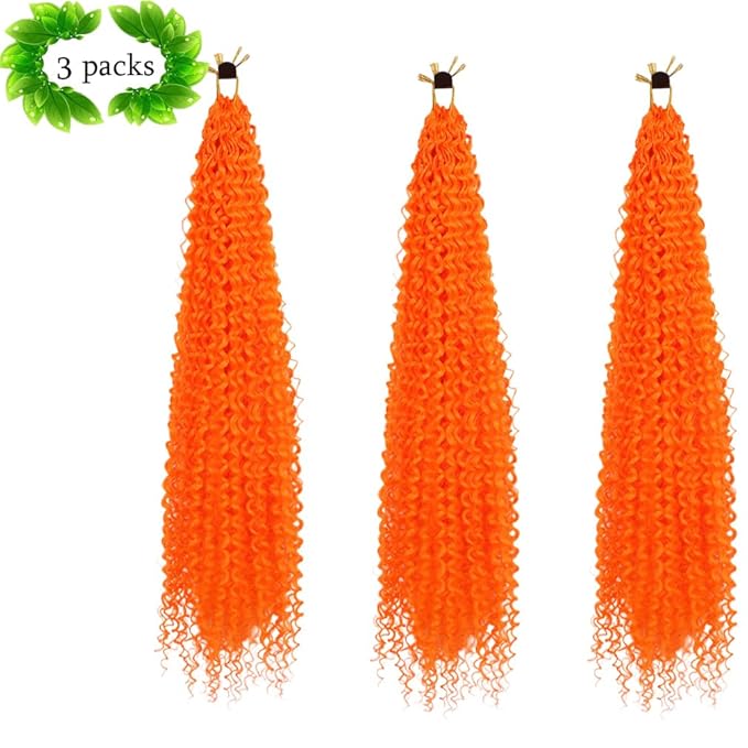 Curly Crochet Hair Extensions Orange Passion Twist Braids 24Inch Long Curly Braiding Hair 3Packs Springy Crochet Braids Hair Extensions Goddess Box Braids for Black Women(24",Orange)
