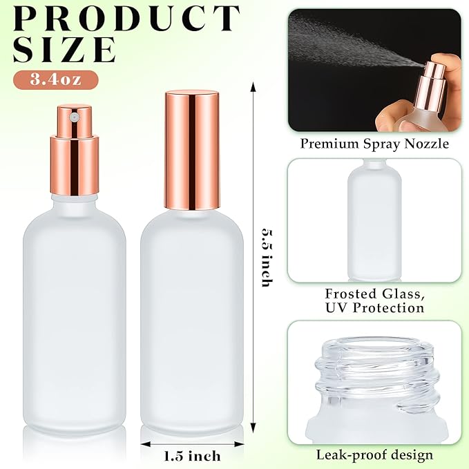 Roshtia 30 Pcs 3.4 oz/ 100 ml Rose Gold Glass Spray Bottle Refillable Perfume Atomizer Clear Decorative Empty Bottles with Fine Mist Sprayer Pump for Face Body Travel