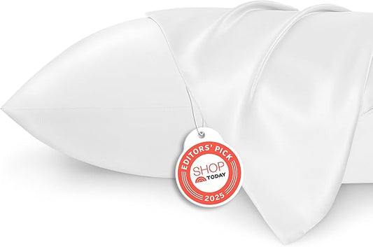 Bedsure Satin Pillowcases, Similar to Silk Pillow Cases Queen Size Set of 2, Pure White Cooling Pillow Case for Sleeping Women with Envelope Closure, Gifts for Women Men, 20x30 Inches, 2pcs