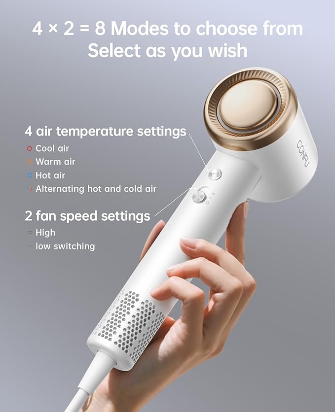 CONFU Blow Dryer with Diffuser, 1400W Hair Dryer with Diffuser and Concentrator, Speed Hairdryer for Fast Drying, Frizz Control, Lightweight for Home, Travel
