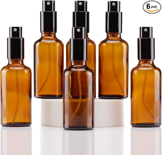 YIZHAO Amber Glass Spray Bottles 2oz, with Small Fine Mist Spray, Metal Cap, Refillable for Essential Oil,Travel,Cleaning,Perfume,Aromatherapy,Makeup – 6 Pcs