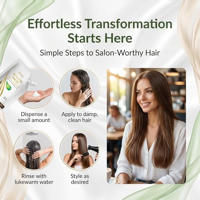 VITAMINS hair cosmetics Keratin Hair Mask - Protein Repair Keratin Treatment - Deep Conditioner for Dry, Damaged, Curly, Straight & Frizzy Hair with Biotin, Collagen & Castor Oil - 3.4 Fl Oz