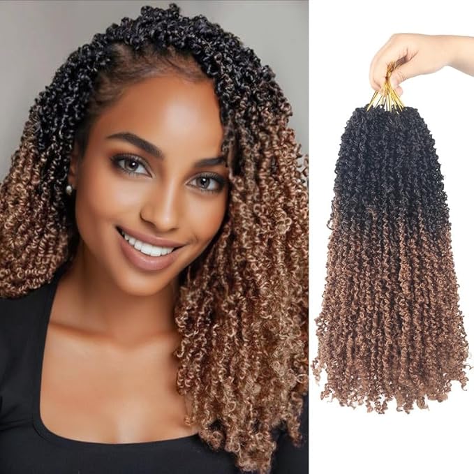 Yanky Twist Crochet Hair, PILLUGER Yaki Twists Hair Micro Spring Twist Braids,9 Packs Pre-looped passion Twist Brown Senegalese With Curls Crochet Synthetic Hair Extensions（14-OT30）