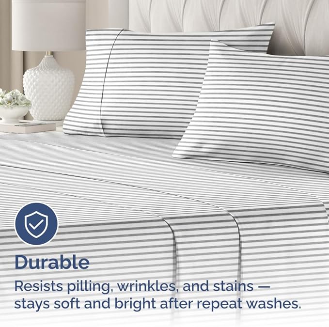 Queen Pillow Cases Set of 4 - Ultra Soft Hotel Quality Pillowcase Covers - Comfy, Cozy & Wrinkle Free - Shrinkage and Fade Resistant - Machine Washable Pillow Protectors - 4 Piece Set - Grey Stripes 2