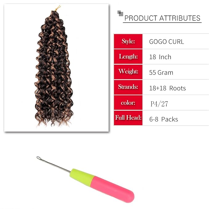 YXCHERISHAIR Curly Crochet Hair GoGo Curl Crochet hair for Women 8Packs Deep Wave Braiding hair,Synthetic Bohemian Crochet Braid Water Wave Crochet hair Extensions(P4/27, 18Inch)