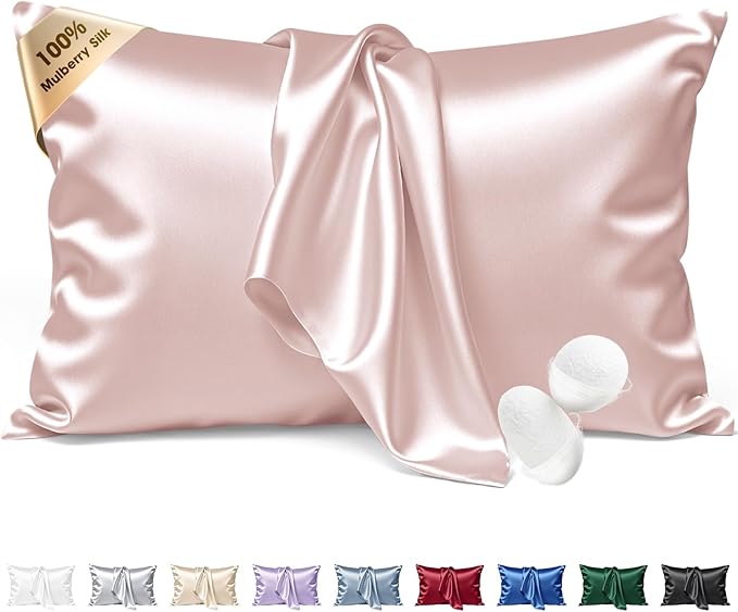 Silk Pillow Cases King Size 100% Mulberry Silk Pillowcase for Hair & Skin 22 Momme Both Sided Grade 6A Silk Cooling Soft Breathable 20 x 36 Inches with Hidden Zipper 1PC, Pink
