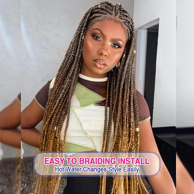 8 Pack Ombre Braiding Hair Pre Stretched - 30" 110G/Pack Premium Braiding Hair Extensions, Professional Itch Free Hot Water Setting Perm Yaki Texture Prestretched Hair(1B/30/27)