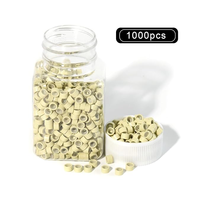 1000pcs Silicone Lined Micro Links Rings Beads Hair Feather Extensions 5.0x3.0x3.0 mm Hair Beads (Blonde)