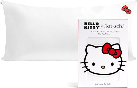 Kitsch x Hello Kitty Pillow Case Ivory – Toddler Bed Time Satin Pillowcase with Zipper – Soft Cooling Pillow Cover for Hair & Skin – Better Than Silk Pillowcase – King Size 19x36