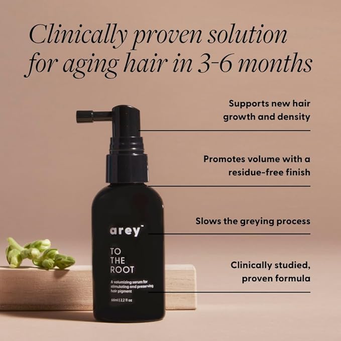 Arey To The Root Hair Serum for Women & Men | Slows Grey Hair Growth & Preserves Pigment in 3-6 Months | Promotes Healthier Hair & Adds Volume | Vegan, Oil-Free, Scent-Free Formula (1 Month)