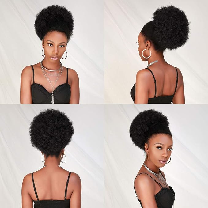 GLAM21USA Afro Puff Drawstring Ponytail Retro Kinky Curly Ponytail Wig Clip in Bun Hair Piece for Black Women Synthetic Hair Extension (MEDIUM, 1 (Jet Black))