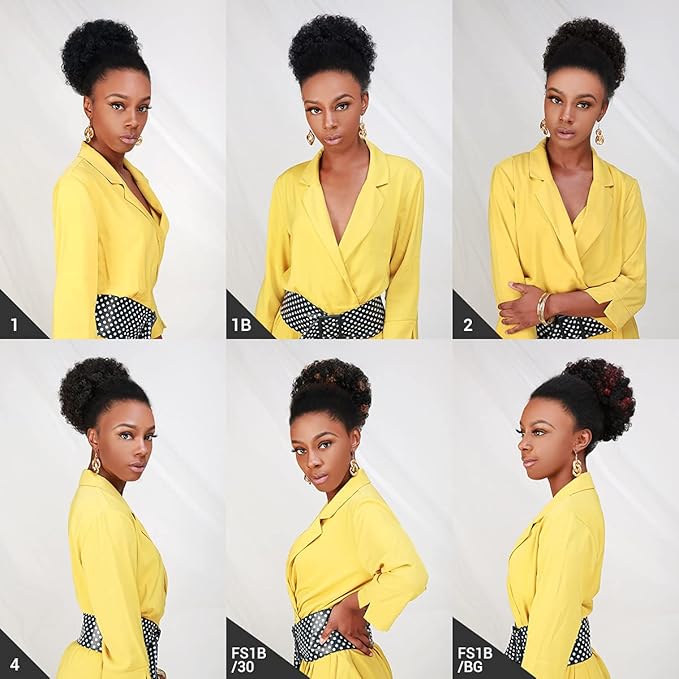 GLAM21USA Afro Puff Drawstring Ponytail Retro Kinky Curly Ponytail Wig Clip in Bun Hair Piece for Black Women Synthetic Hair Extension (SMALL, T1B/30)