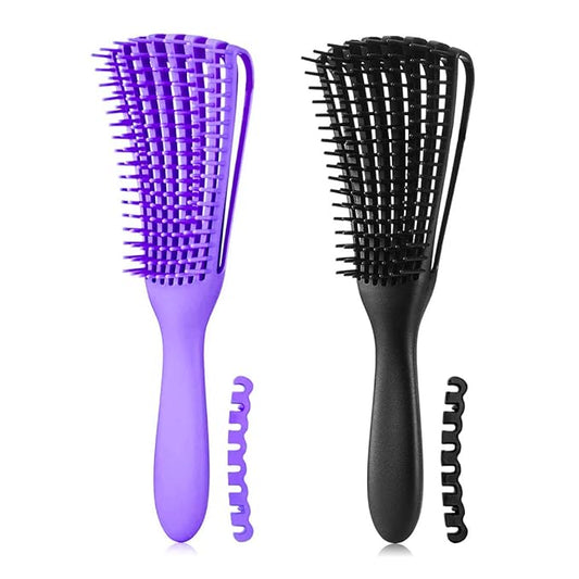 Hair Brush, Detangling Brush for Afro America/African Hair Textured 3a to 4c Kinky Wavy/Curly/Coily/Wet/Dry/Oil/Thick/Long Hair, Knots Detangler Scalp Massage Comb (2 pcs, Black-Purple)