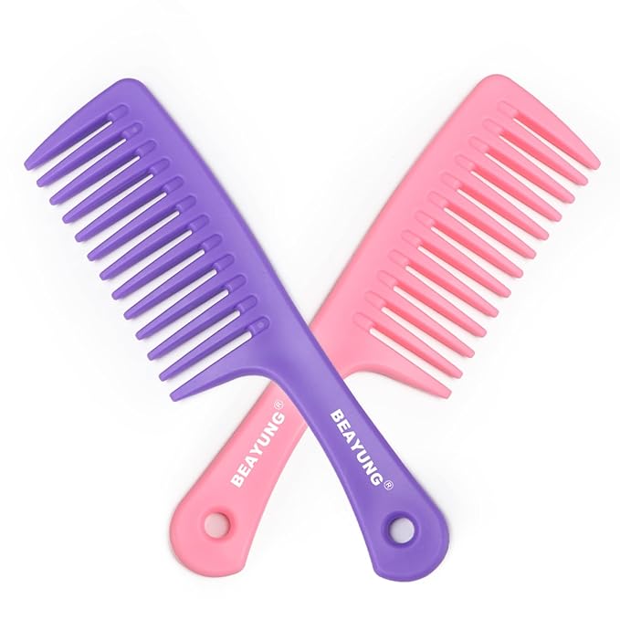 2PCS Large Wide Tooth Comb, Shower Combs, Hair comb for wet curly hair, Durable Hair Brush for Best Styling and Professional Hair Care(1Purple,1Pink)