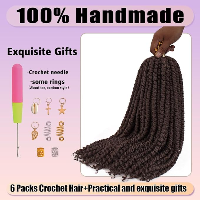18inch Passion Twist Crochet Hair 96 Stands Pre-Twisted Passion Twist Hair 6 Packs Pre-Looped Passion Twists Braids Synthetic Passion Twist Dark Brown Crochet Braids Hair Extensions