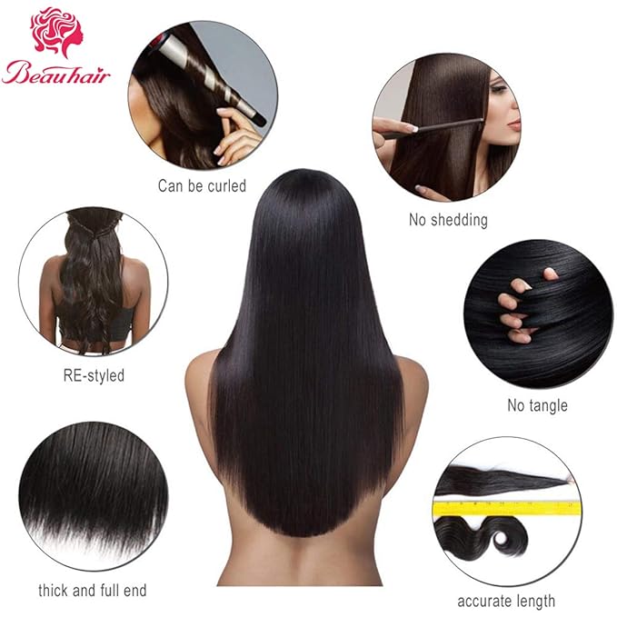 Straight Human Hair Bundles 100% Unprocessed Brazilian Straight Virgin Human Hair 4 Bundles Human Hair Extensions Natural Black Color(20 22 24 26)