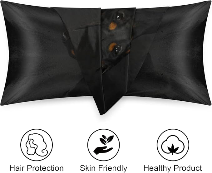Doberman Dog Silky Satin Pillowcase for Hair & Skin, Bed Pillow Cases with Hidden Zipper Soft Breathable Pillow Covers for Sleeping King Size, 20x40in