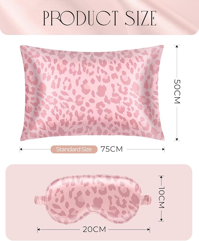 Mulberry Silk Pillow Case for Hair and Skin 19 Momme Standard 26"x20" Leopard Print Silk Pillowcase with Eye Mask & Scrunchie Soft Silk Pillowcase Sleeping for Moms, Women