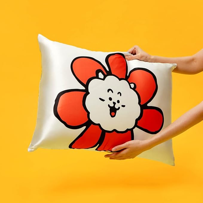Kitsch x BT21 Satin Pillowcase with Zipper – Better Than Silk Pillowcase, RJ Character & Funky Floral Print – Soft Cooling Toddler Bed Time Pillow Case for Hair & Skin – Queen/Standard 19x26