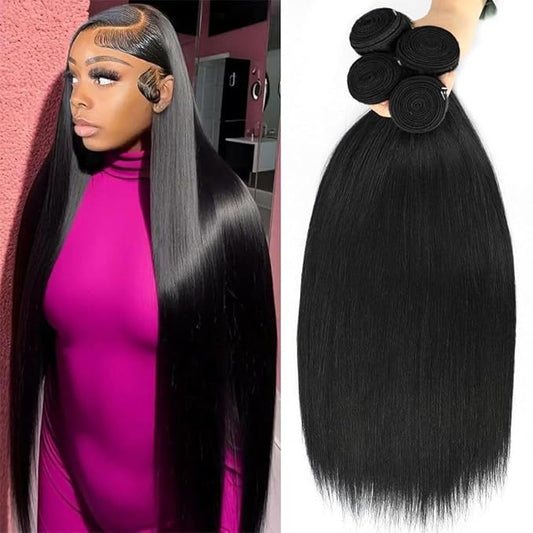 18 20 22 24 Inch 4 Bundles Human Hair Straight 12A 100% Unprocessed Brazilian Virgin Human Hair Bundlles Straight Natural Black, True to Length, Full to Weight