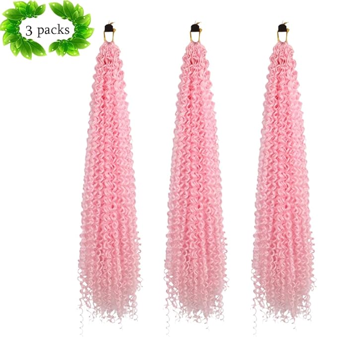 Curly Crochet Hair Extensions Pink Passion Twist Braids 24Inch Long Curly Braiding Hair 3Packs Spring Crochet Braids Hair Extensions Goddess Box Braids for Black Women(24",Light Pink)