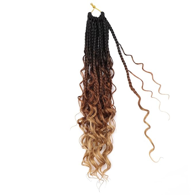 14 Inch Goddess Box Braids Crochet Hair for Black Women 8 Packs Crochet Box Braids Pre-looped Boho Box Braids Crochet Braids Synthetic Braiding Hair Extension 1b/30/27