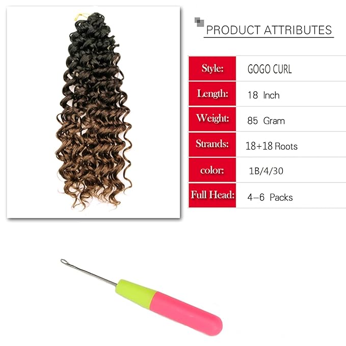 YXCHERISHAIR 8 Packs Curly Crochet Hair GoGo Curl Crochet hair for Black Women Deep Wave Braiding hair,Synthetic Bohemian Crochet Braid Water Wave Crochet hair Extensions (OT430, 18inch)