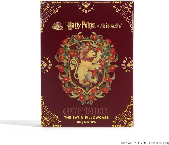 Kitsch x Harry Potter Gryffindor Satin Pillowcase with Zipper – Double-Sided Crest Design – Better Than Silk Pillowcase – Perfect for Kids Rooms & Toddler Bed Time Pillow Case – King Size 19x36