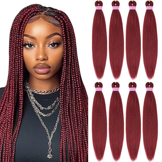 AQINBEL Braiding Hair 26 Inches -8 Bundles Braiding Hair Pre Stretched Itch Free Crochet Twist Hair for Braids Yaki texture Burgundy Braiding Hair Extensions for Women (900#)