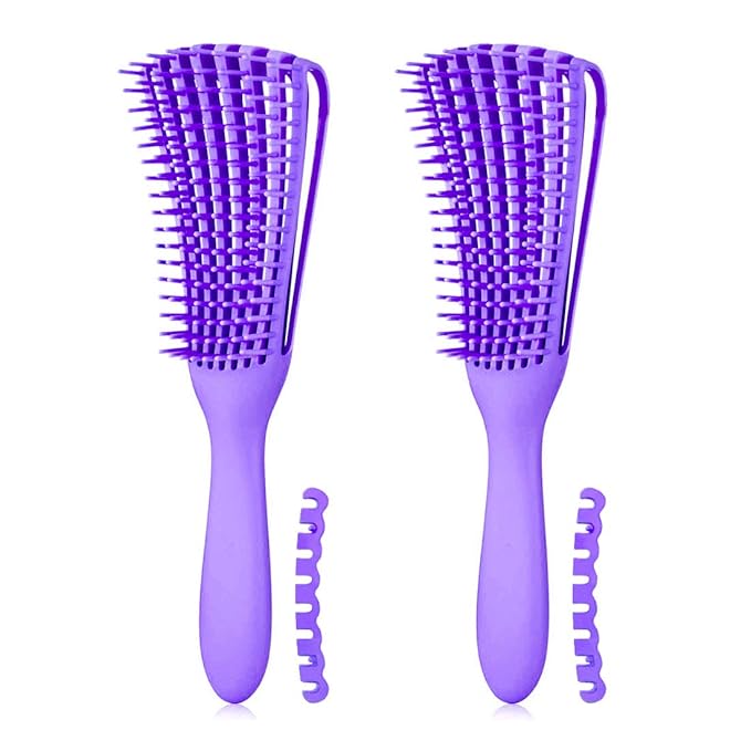 Hair Brush for Afro America/African Hair Textured 3a to 4c Kinky Wavy/Curly/Coily/Wet/Dry/Oil/Thick/Long Hair, Detangling Brush for Women (2 pcs, Purple-Purple)