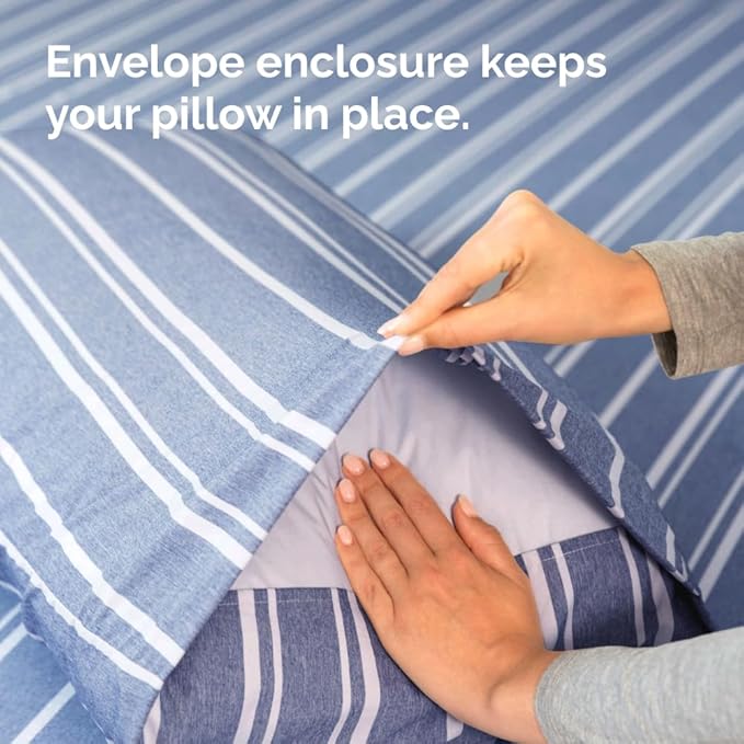 King Pillow Cases Set of 4 - Ultra Soft Hotel Quality Pillowcase Covers - Comfy, Cozy & Wrinkle Free - Shrinkage and Fade Resistant - Machine Washable Pillow Protectors - 4 Piece Set - Blue Stripes 3