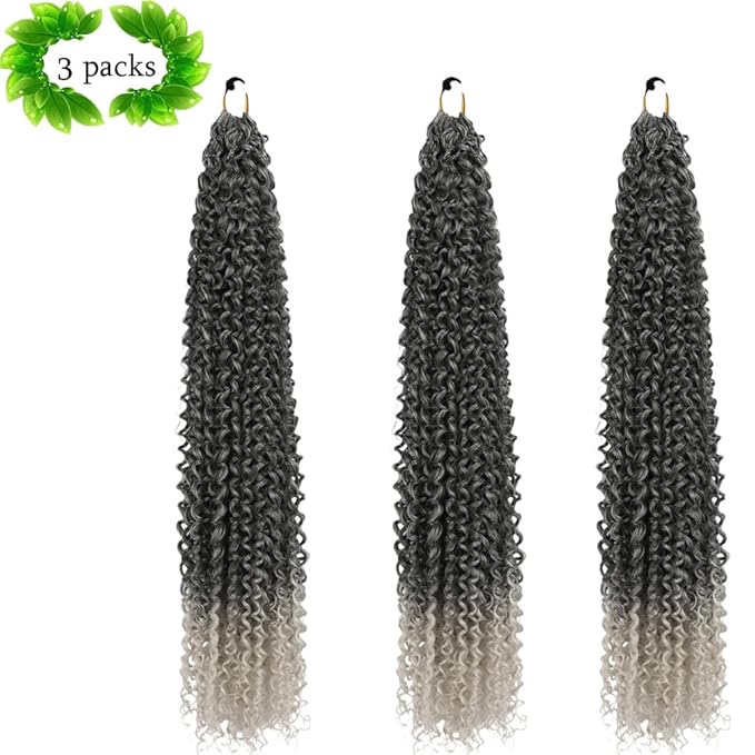Passion Twist Hair Extensions Black to Gray Curly Crochet Hair 12 Inch Short Curly Braiding Hair 3 Packs Ombre Crochet Braids with Curls for Black Women(12",1B Gray)