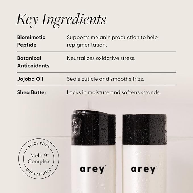 Arey Shower Duo | Daily Wash Shampoo and Smooth Conditioner Set | Delay + Reduce the Signs of Aging Grey Hair | Retain Moisture, Promote Smoothness | Vegan, Gluten-Free & Cruelty Free (2 Pack)